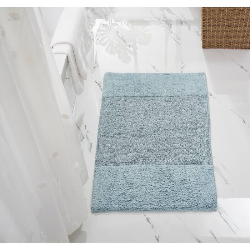 Better Trends Granada Collection 100% Cotton Tufted Bath Mats with Non-Slip Spray Latex Backing, Machine Washable for Bathroom - 24" x 40" Rectangle - Blue