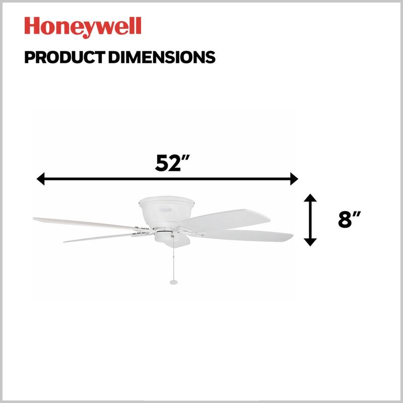 52" Honeywell Glen Alden White Indoor Ceiling Fan, No Light, with Pull Chain
