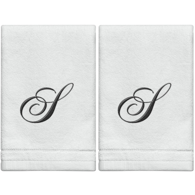 Creative Scents White Monogrammed Initial Fingertip Towels with Black Embroidery - S