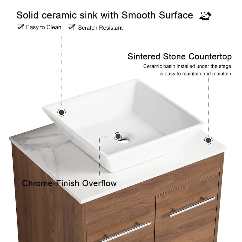 Malwee 24"/36"/48"/60" FreeStanding Bathroom Vanity, Floor Stand Bathroom Vanity with Ceramic Sink,Soft Close Door and Shelf