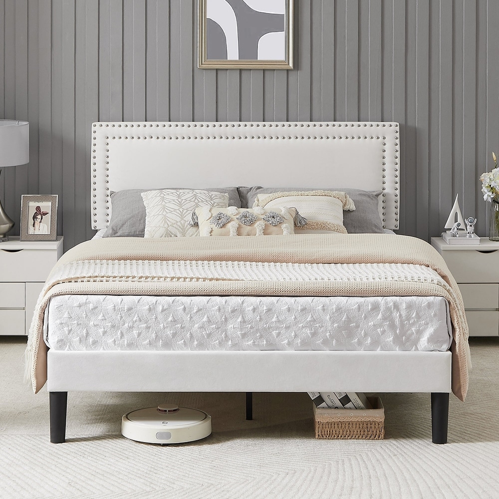 Nadine tufted upholstered low hot sale profile standard bed
