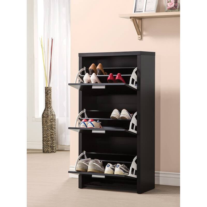 3 Drawers Tall Shoe Cabinet in Black