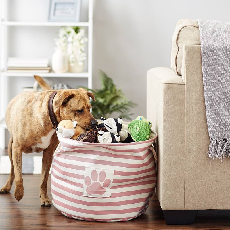 Bone Dry Polyester Pet Bin Stripe With Paw Patch Black Rectangle Large