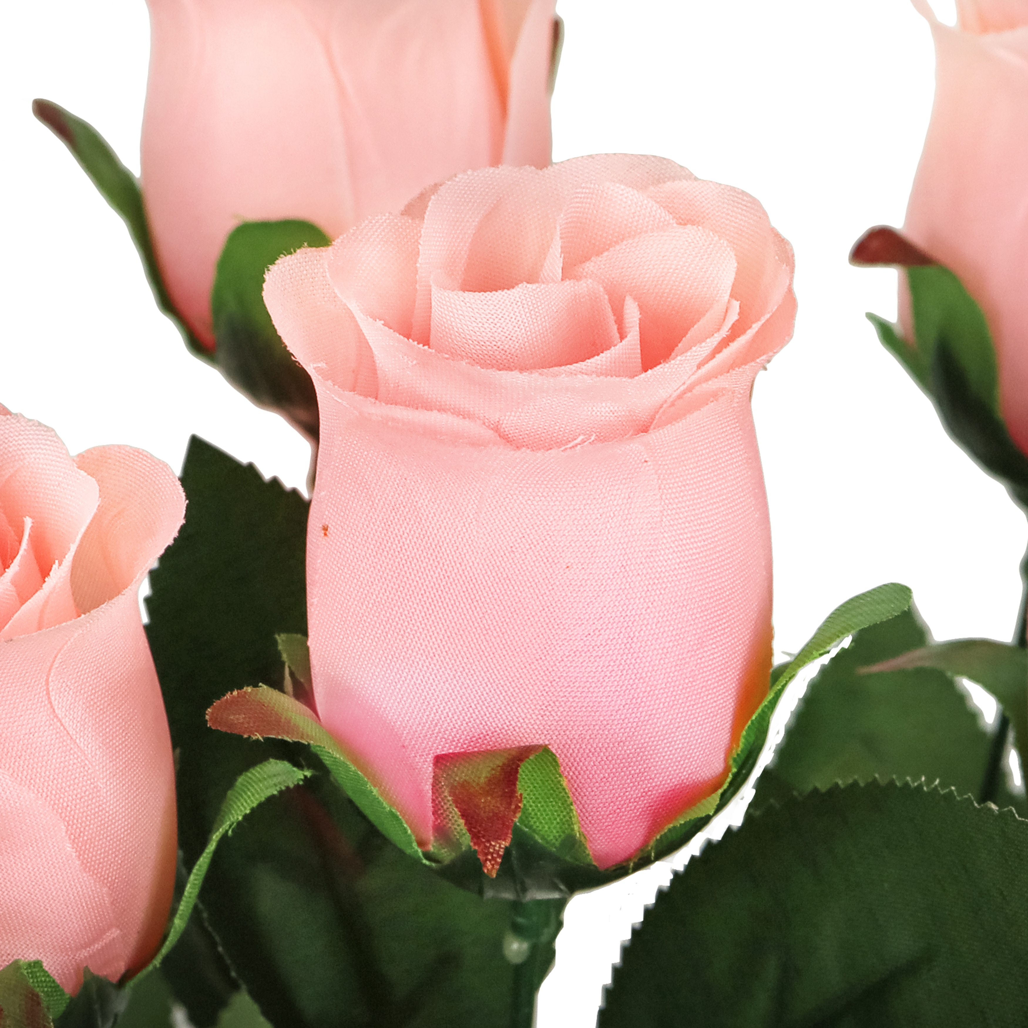 Set of 2 Pink Peach Artificial Rose Bud Flower Stem Bush Bouquet