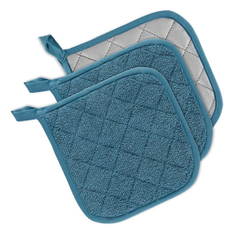 White Terry Potholder (Set 3) - Storm Blue