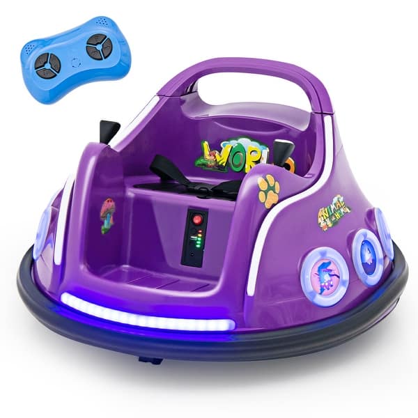 slide 2 of 38, 12V Electric Ride On Car with Remote Control and Flashing LED Lights - 29" x 29" x 17" Purple