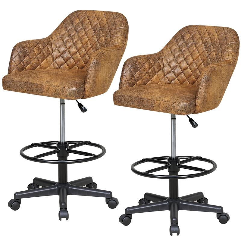 VECELO Contemporary PU Leather Drafting Chairs(Set of 2) Task Chair with Metal Frame and Back Home Ofiice Chairs - Brown