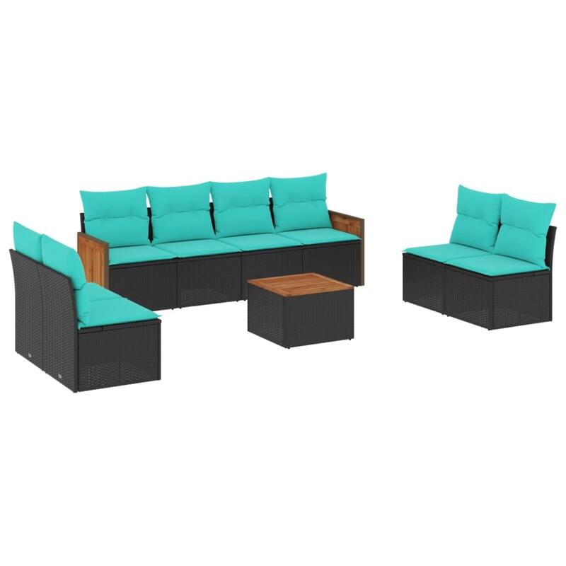 vidaXL 8/9 Piece Patio Sofa Set with Cushions Black/Gray Poly Rattan - 21.7 x 24.4 x 27.2