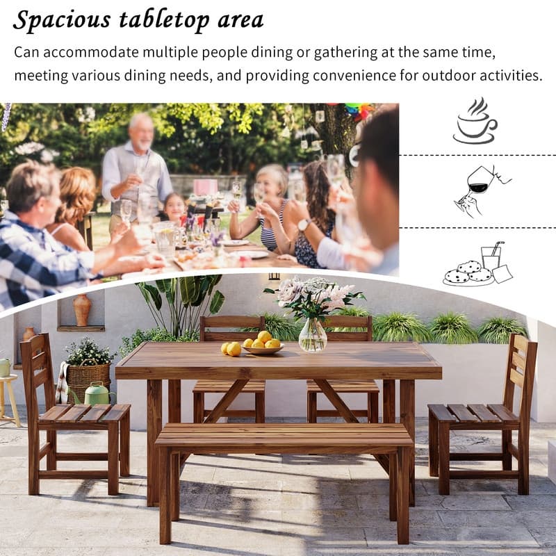 Acacia Wood Outdoor Dining Set - 6-Piece Patio Table and Chairs for Garden, Balcony, Backyard