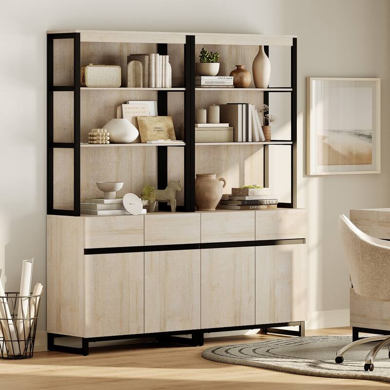 WAMPAT Modern 72" Tall Bookcase with Metal Base and Adjustable Shelves, Library Book Shelf with Storage Cabinet