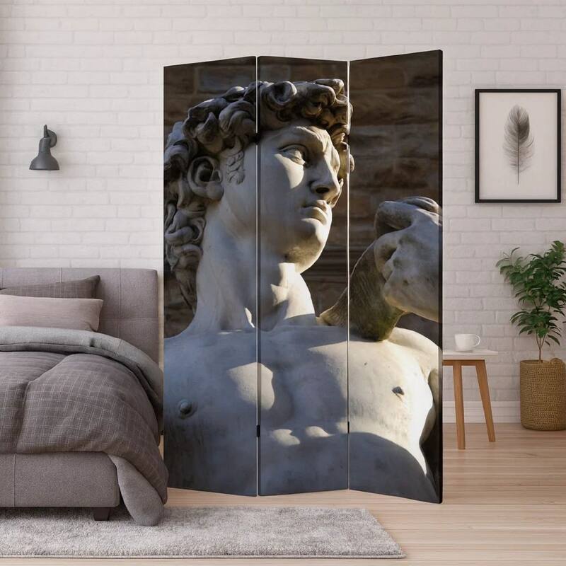 Brar 71 Inch 3 Panel Canvas Screen, Michelangelos David Print, Multicolor