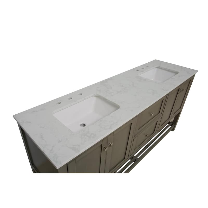 KitchenBathCollection Lakeshore 72" Double Bathroom Vanity with Engineered Carrara Top