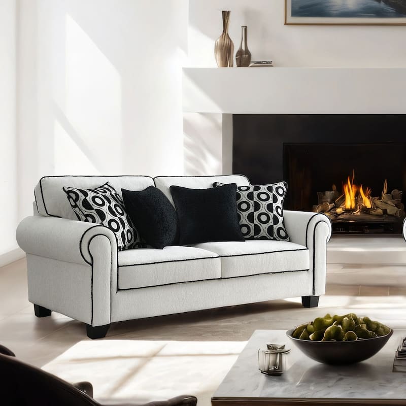 Furniture of America Anastasia Modern White Chenille Loveseat with Accent Pillows - White