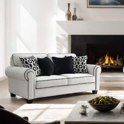 Furniture of America Anastasia Modern White Chenille Loveseat with Accent Pillows