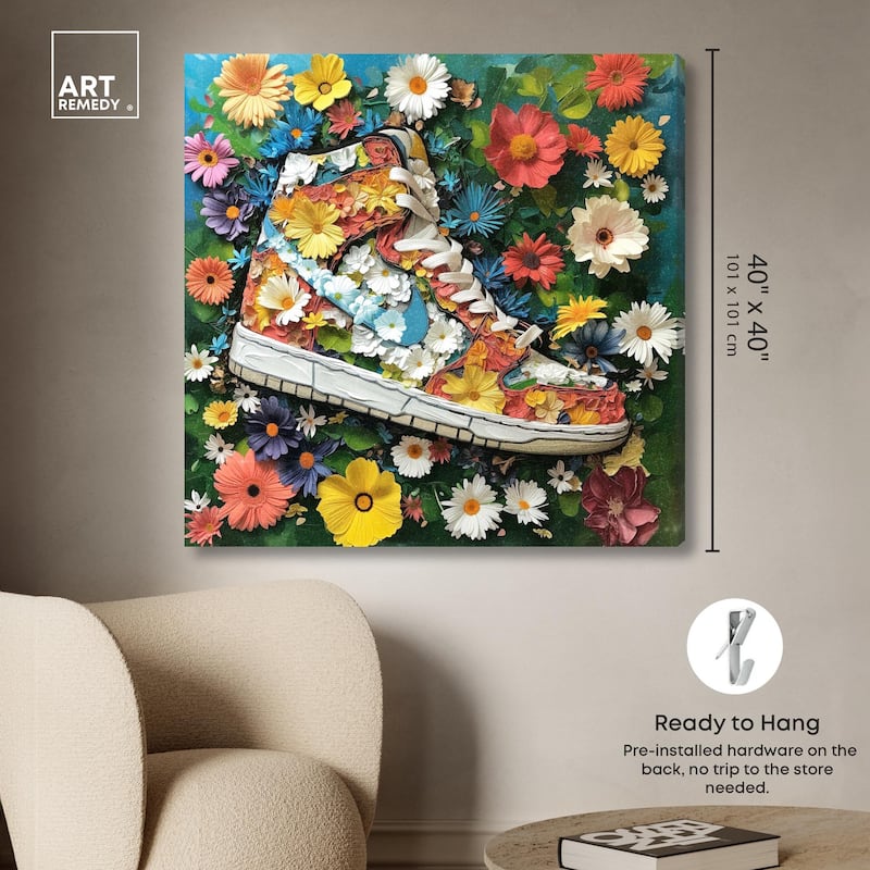 Painted in Floral Sneaker Canvas by Art Remedy, Gallery Wrapped