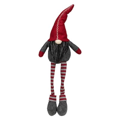 22" Red and Gray Sitting Christmas Gnome Decoration