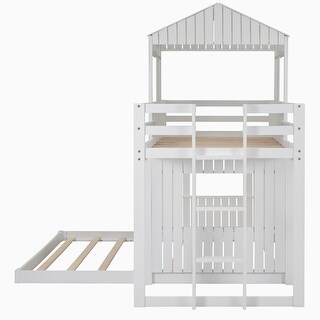 Wood Twin over Full Bunk Bed with Playhouse & Custom Layout