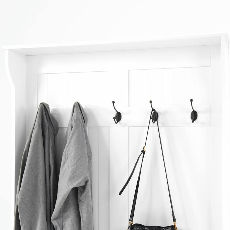 Entryway Bench with 5-Hook Coat Rack & Shoe Storage