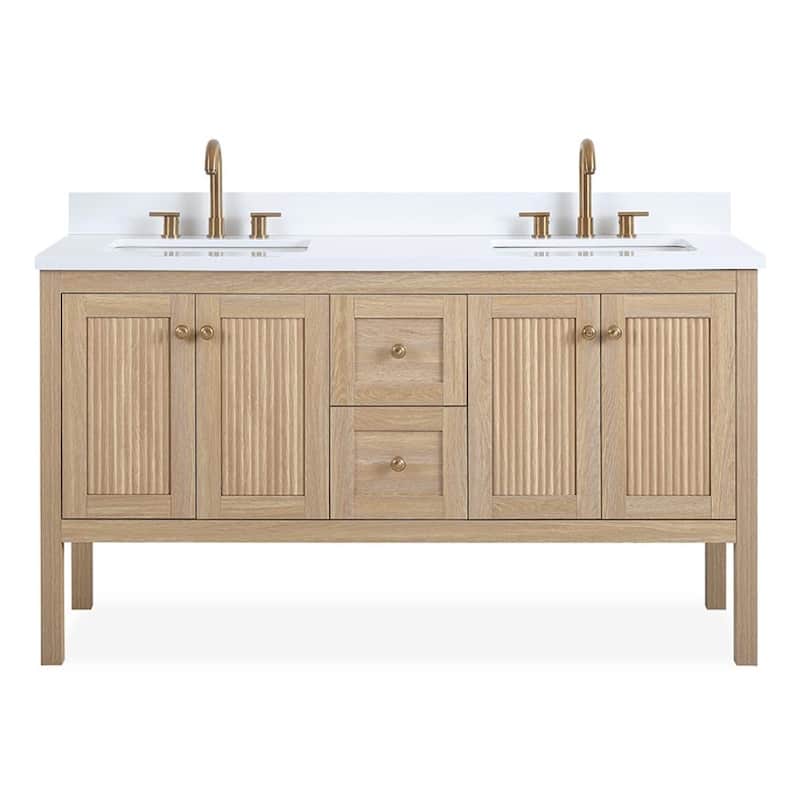 48 Inch Modern Light Oak Single Sink Bathroom Vanity With White Quartz Top - 60 inch