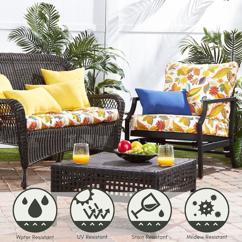 Esprit Floral Outdoor 24-inch x 24-inch Premium Deep Seat Cushion Set (Cushions Only)