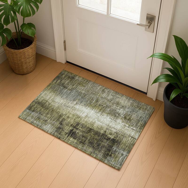 Premium Washable Super Soft Ombre Solid Mayfield Rug - Olive - 1'8" x 2'6"