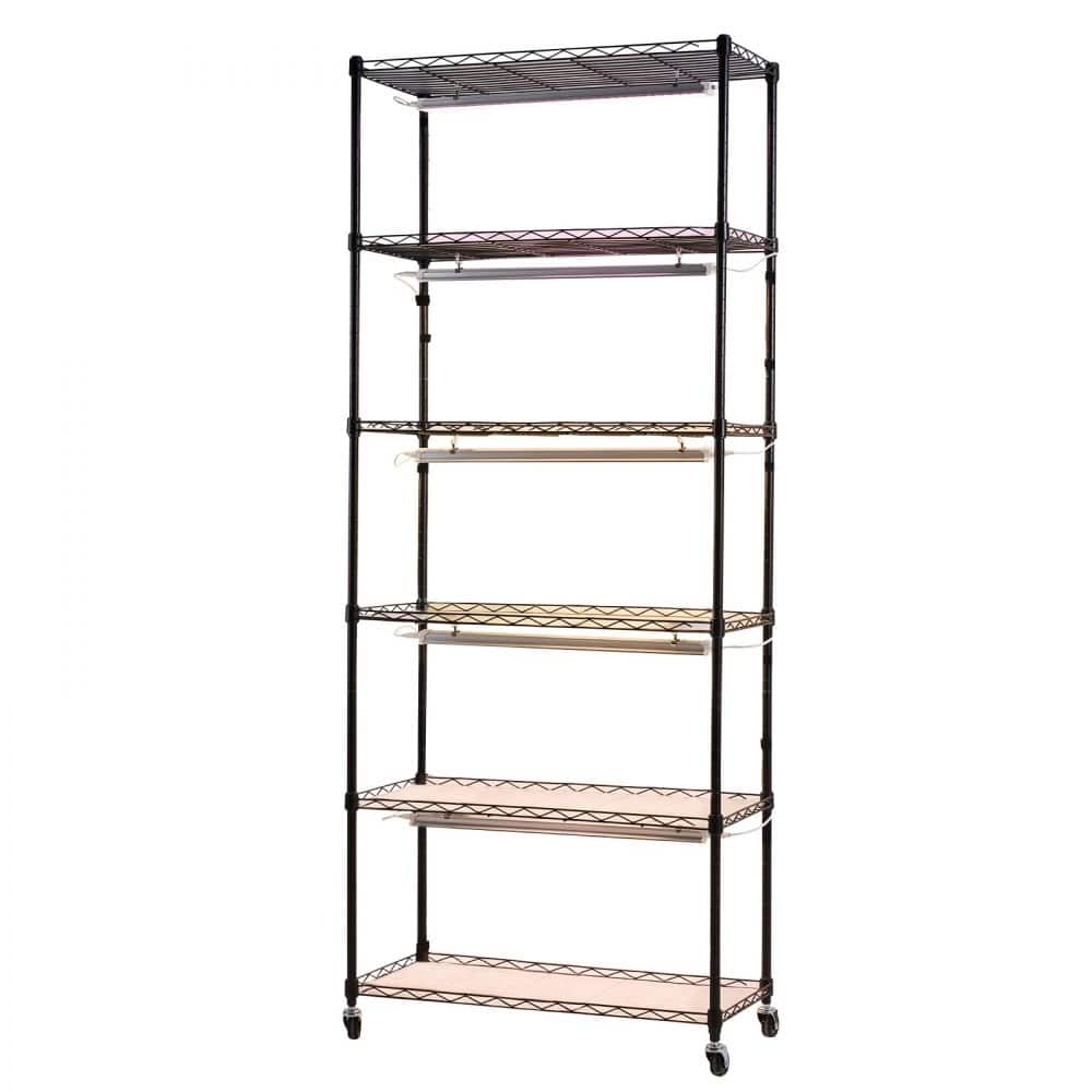 Black Metal 6-Tier Indoor Plant Stand with 5 3-Color LED Grow Lights and Timer - 29.53 x 13.78 x 70.87 in