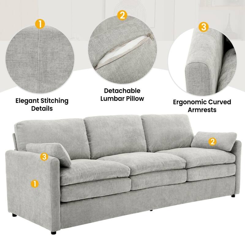 89" Oversized Chenille Cloud Comfy 3-seater Sofa