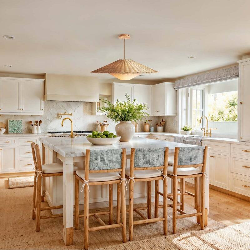 Sunny Rattan Pendant Light - Natural Large Cone 1-Light Handwoven Light Fixture For Modern, Transitional, Farmhouse Room Décor - 28" - Lampshade Only - Natural Brown