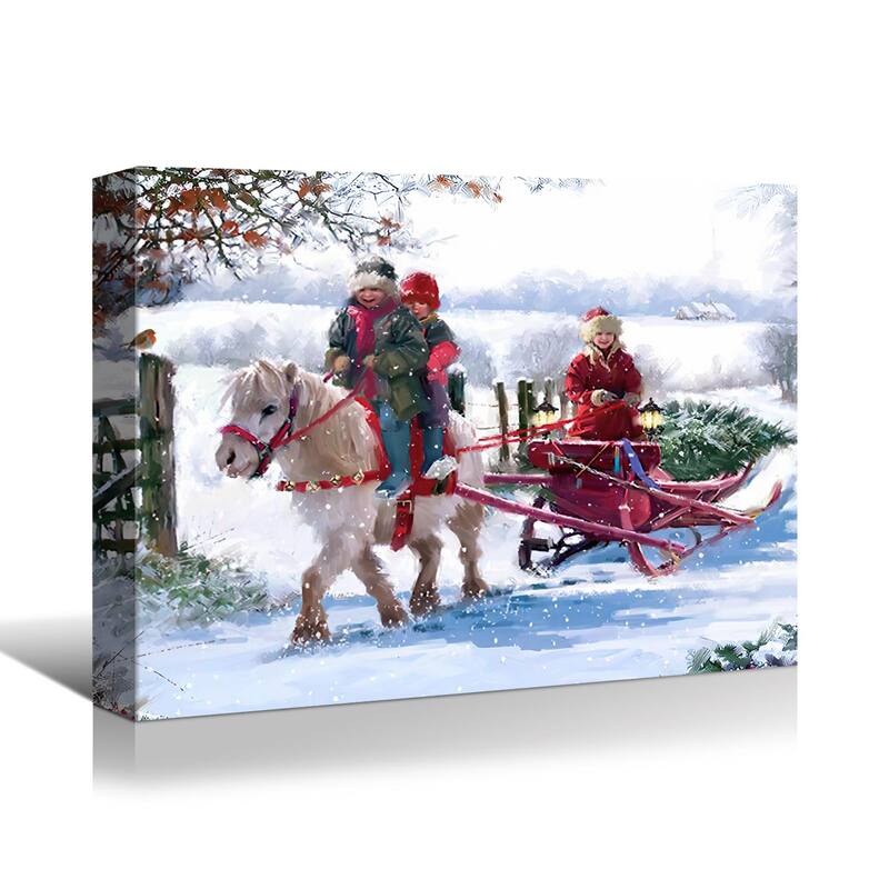 framed-canvas-wall-art-decor-painting-for-chrismas-white-horse-with