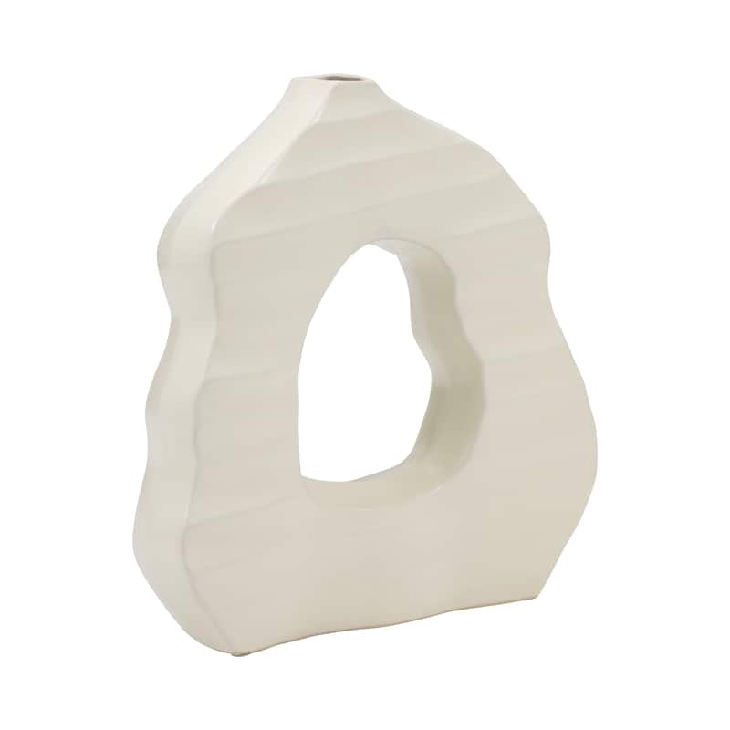 Sagebrook Home Ivory Ribbed Ceramic Open-cut Vase, Elegant Home Decor, Classic ivory palette for an elegant touch