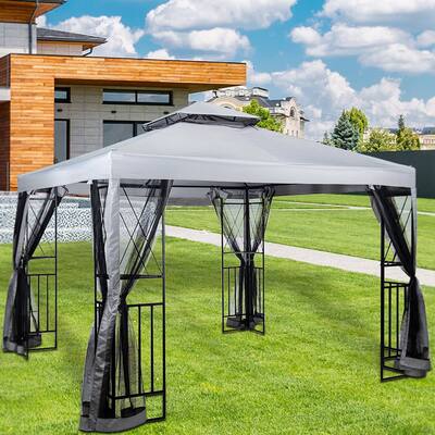 10' x 10' Patio Gazebo with Mosquito Net and Corner Shelves