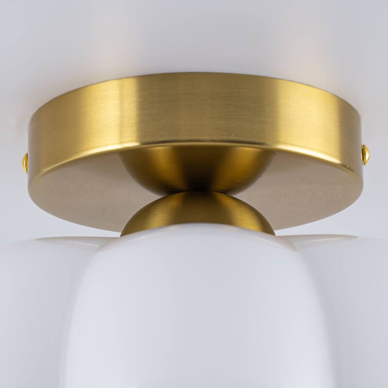 Contemporary 1-Light Dome Ceiling Light with Opal Glass Shape - Brass - 9.8" W × 6.5" H