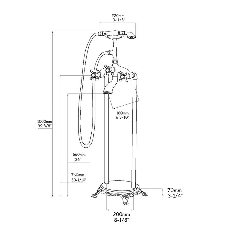 Tugela 3-Handle Claw Foot Tub Faucet with Hand Shower in Matt Black