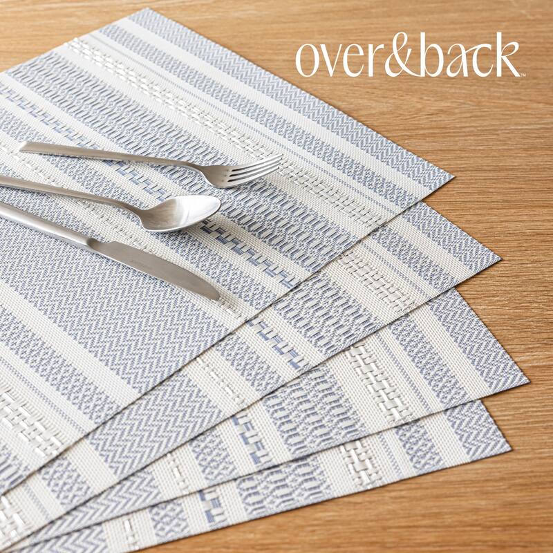 over&back Reversible Woven Placemats - For Indoor & Outdoor Use - Set of 4