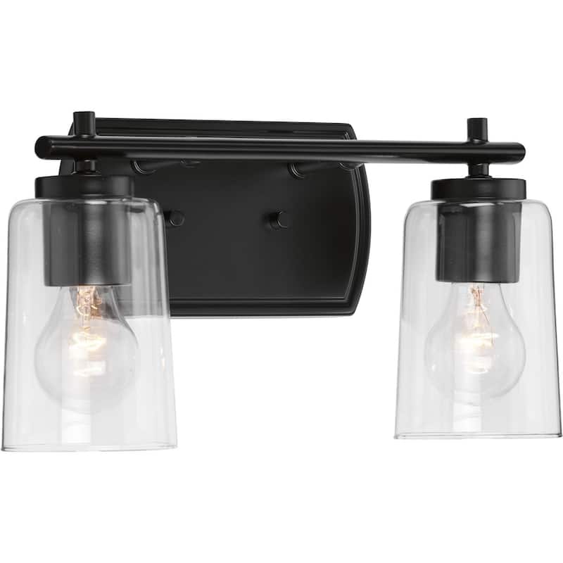 Adley Collection Two-Light Matte Black Clear Glass New Traditional Bath Vanity Light - 13.875 in x 6 in x 7.625 in