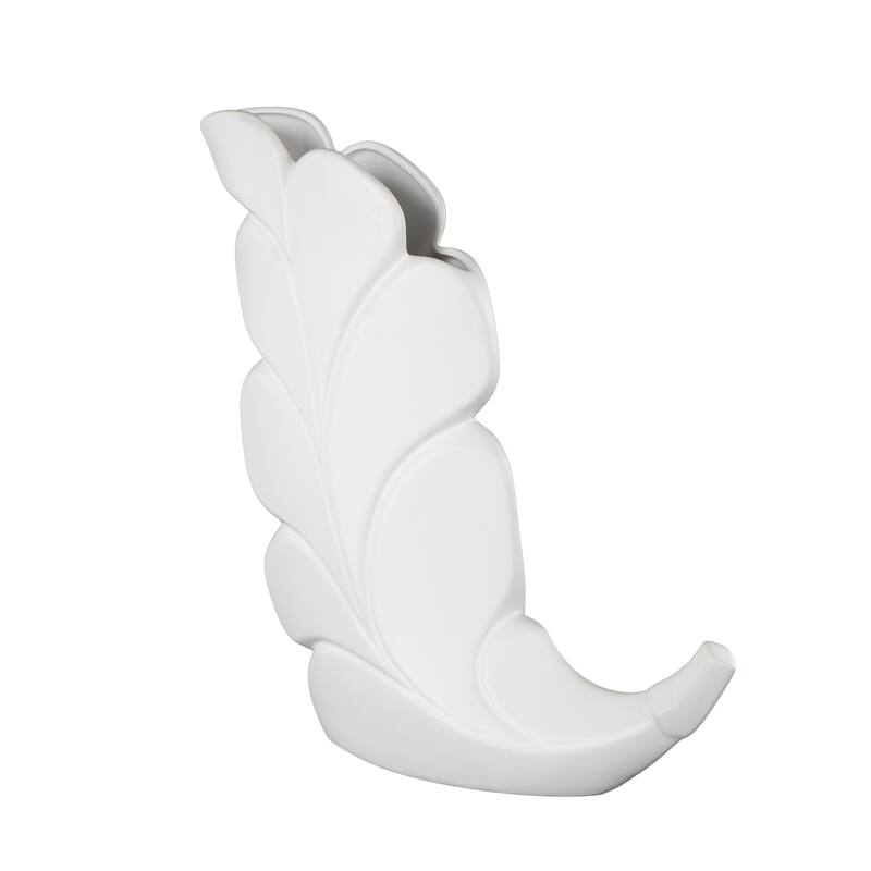 White Ceramic Slanted Leaf Decorative Vase