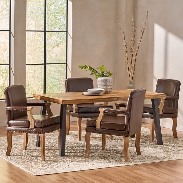slide 2 of 40, Drouin Upholstered Dining Chair (Set of 4) by Christopher Knight Home Natural + Dark Brown