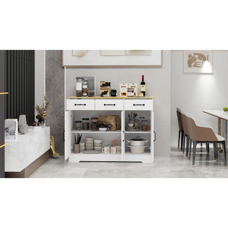Buffet Cabinet with 3 Drawers & 3 Doors, Multi-Functional Storage Cabinet, Entryway Table with Adjustable Shelves