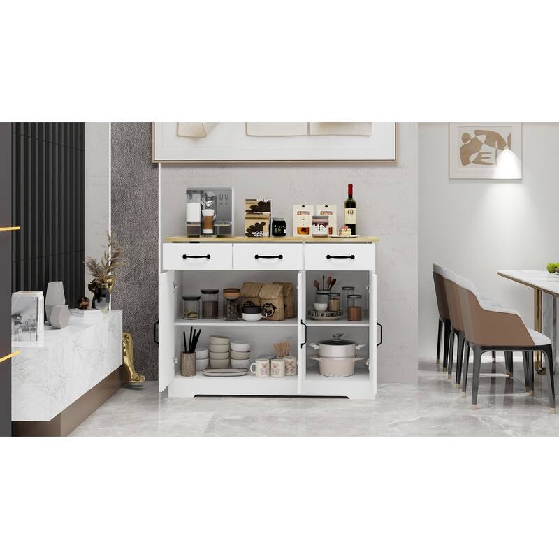 Buffet Sideboard Cabinet with Storage, Modern Farmhouse Coffee Bar Cabinet with 3 Drawers and 3 Doors Adjustable Shelves