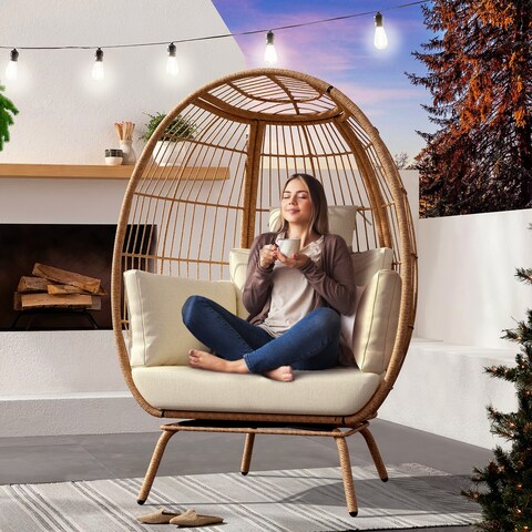 Asey 40" Wide Patio Wicker Egg Chair with upholsteted cushions