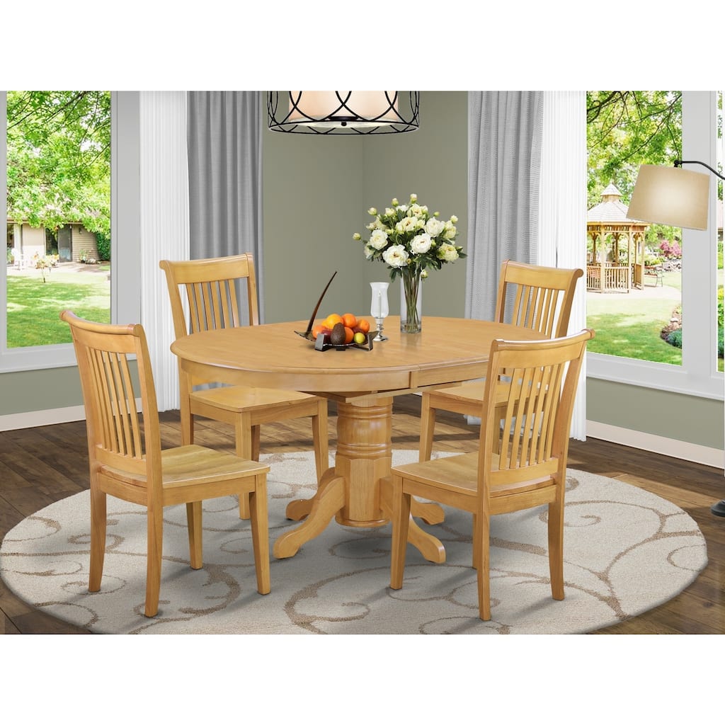 HomeStock 5-Piece Natural Oak Finish Solid Wood Top Dining table with 4 Chairs with Lattice Back