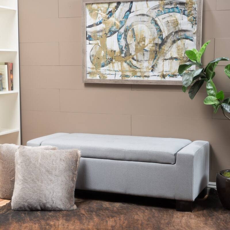 Lawton Fabric Storage Ottoman Bench by Christopher Knight Home - Light Grey