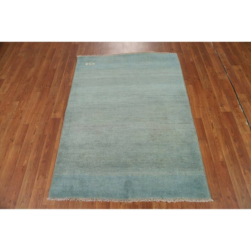 Green Blue Modern Gabbeh Oriental Accent Rug Hand-Knotted Wool Carpet - 3'4" x 4'5"