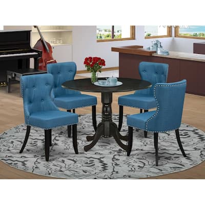 HomeStock 5-Piece Wire Brushed Black Finish Solid Wood Top Dining table with 4 Chairs with Lattice Back
