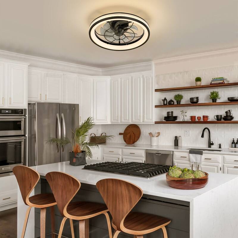 18.5 in. Modern Black Low Profile Semi-Flush Mount Dimmable Integrated LED Ceiling Fan with Remote Included