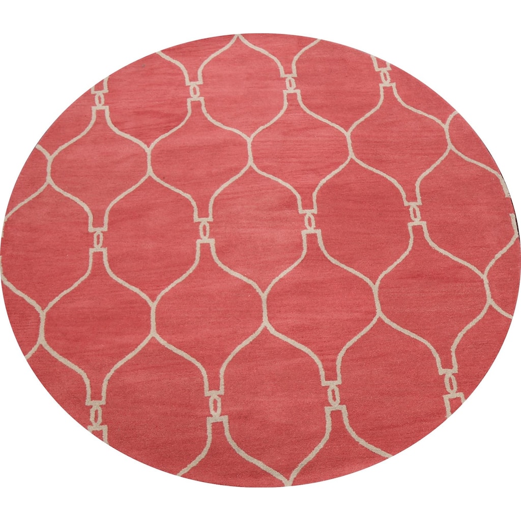 Decorative Trellis Contemporary Oriental Wool Area Rug Hand-tufted - 8'0" x 8'0" Round