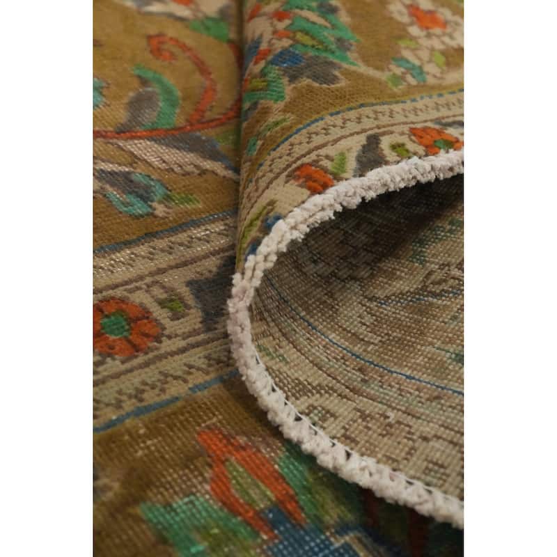 Hand Knotted Oriental 100% Wool Carpet Traditional Floral Yellow & Gold Tabriz Area Rug - 12' 7'' X 9' 7''