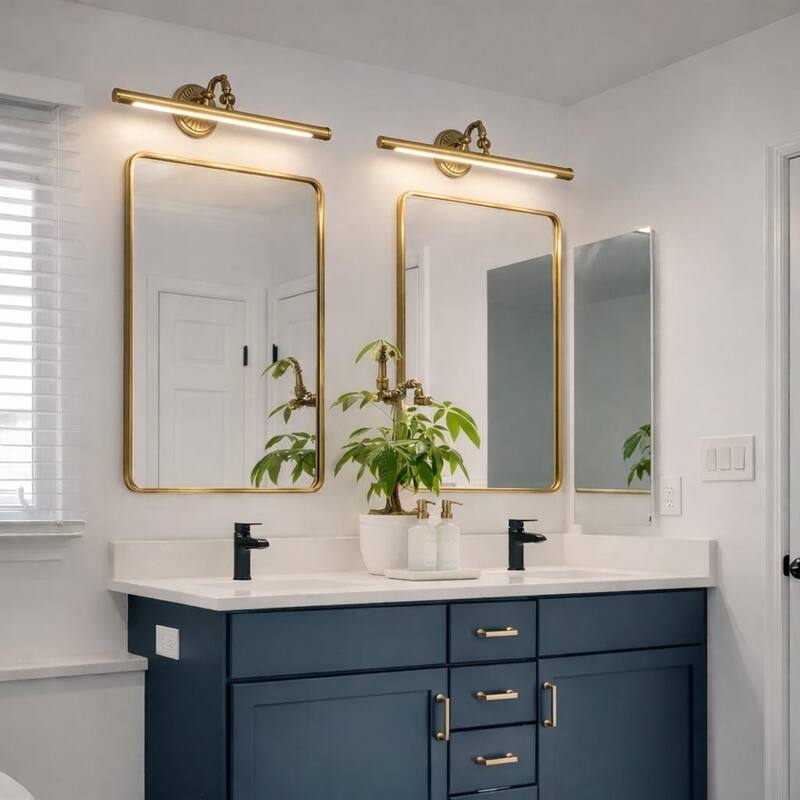 17 in Sculptural Antique Brass LED Vanity Light - 17 in