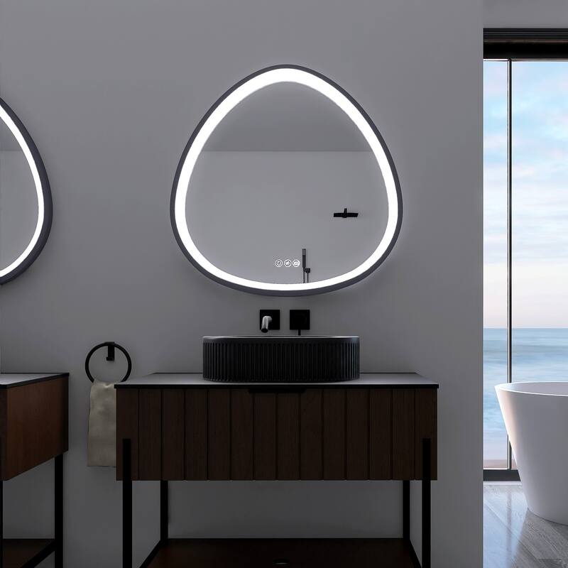 Bathroom LED High Brightness Makeup Mirror - 32"x32" - Gun Ash