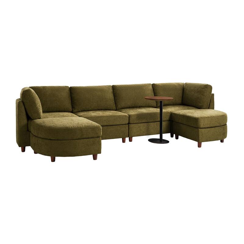 Mattia 125" Modern Under-seat Storage Sectional Sofa with Round Table and Solid Wood Legs by HULALA HOME